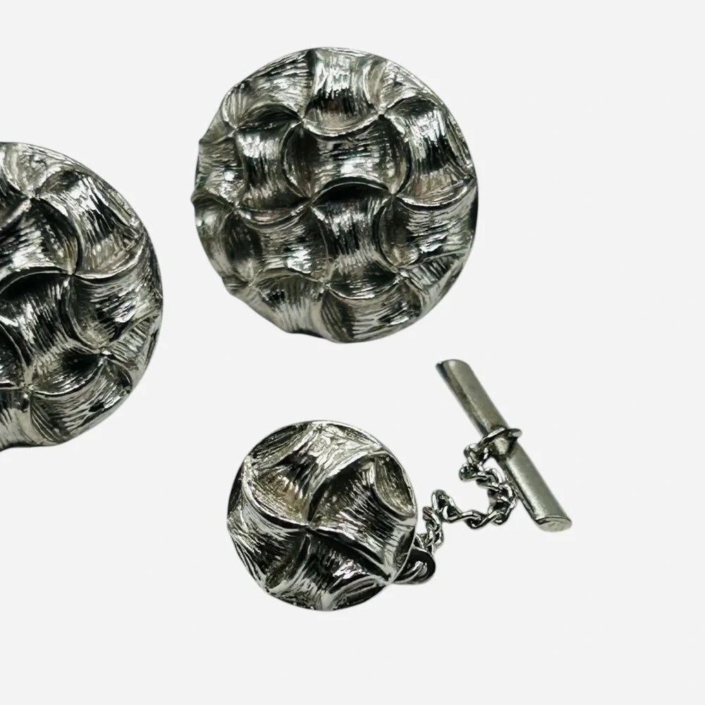 Vintage SWANK Textured Basket Weave Cuff Links Tie Tack